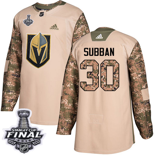 Adidas Golden Knights #30 Malcolm Subban Camo Authentic Veterans Day 2018 Stanley Cup Final Stitched NHL Jersey - Click Image to Close